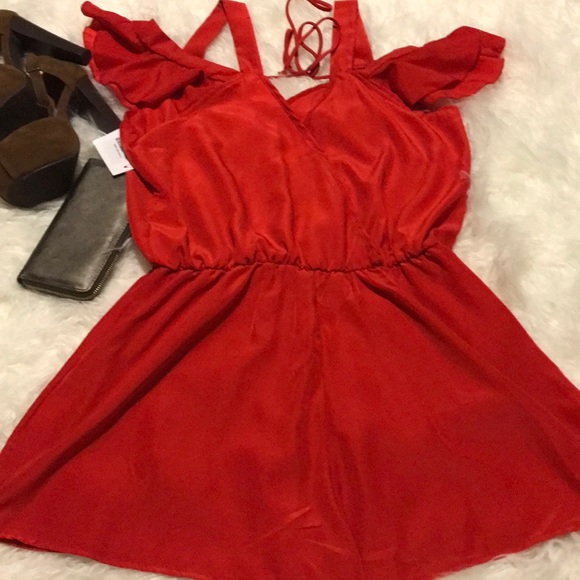Cold Shoulder Red  Valentines Day Romper - Picture 7 of 8